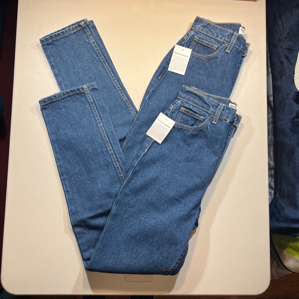 LOT OF 2 PAIRS American Apparel Women's High-Waist Jeans Medium Wash | NWT